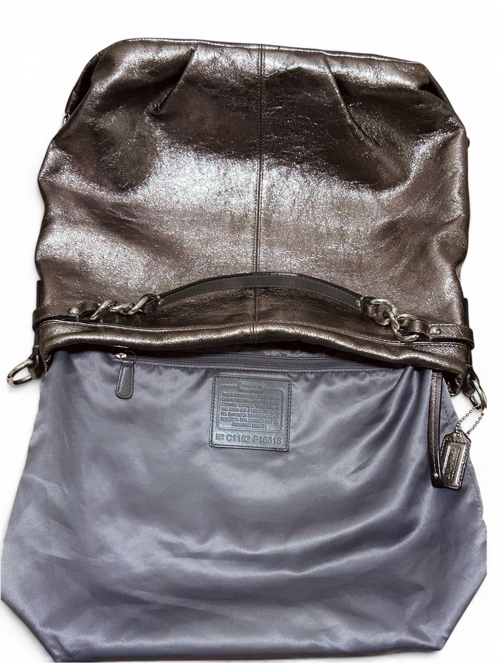 COACH Brooke Metallic Pewter Leather Hobo Shoulder Bag - Picture 9 of 11